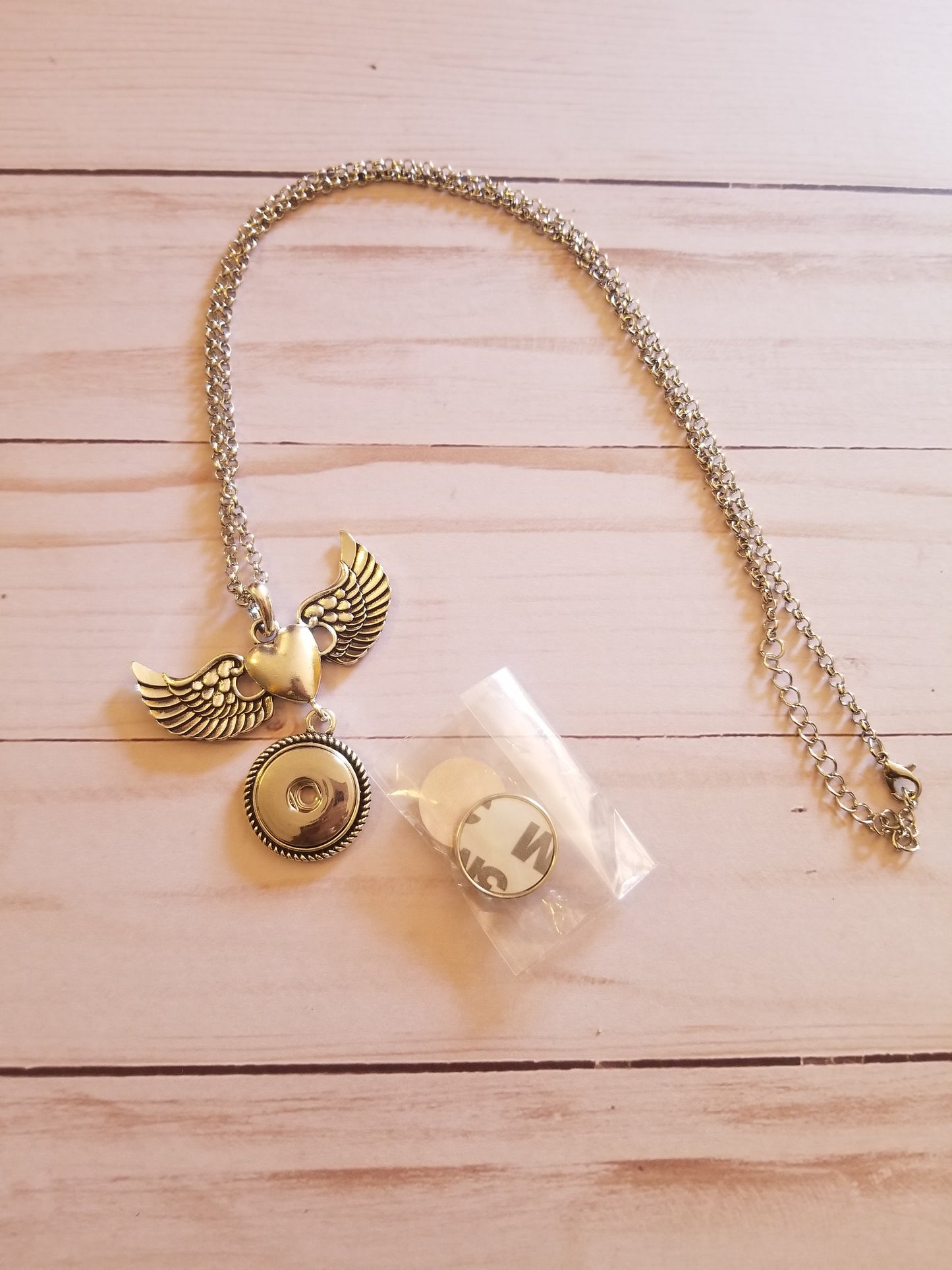 Heart and Angle Wing Necklace Silver